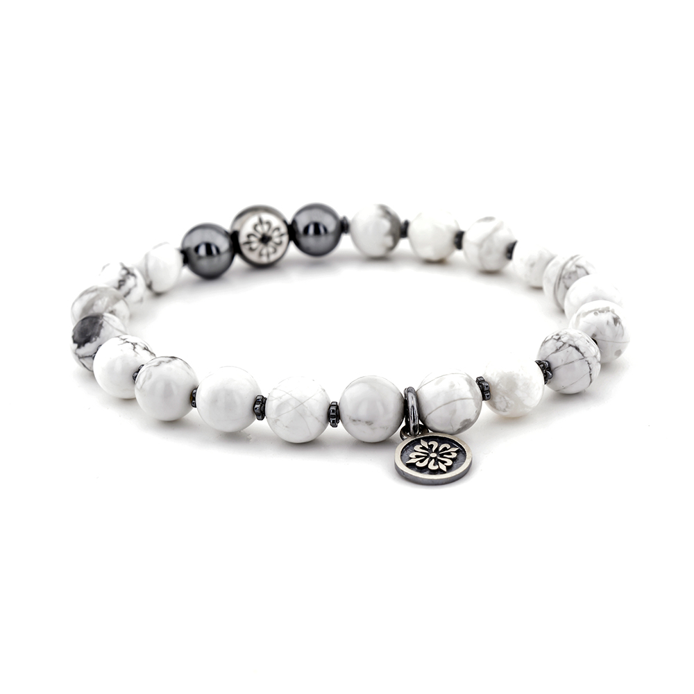 amersham howlite hematit tasli el yapimi gümüş unisex bileklik