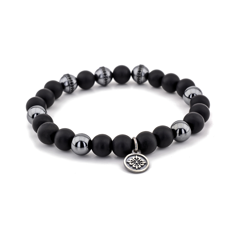 Aldgate siyah akik ve hematit taşlı gümüş erkek bileklik