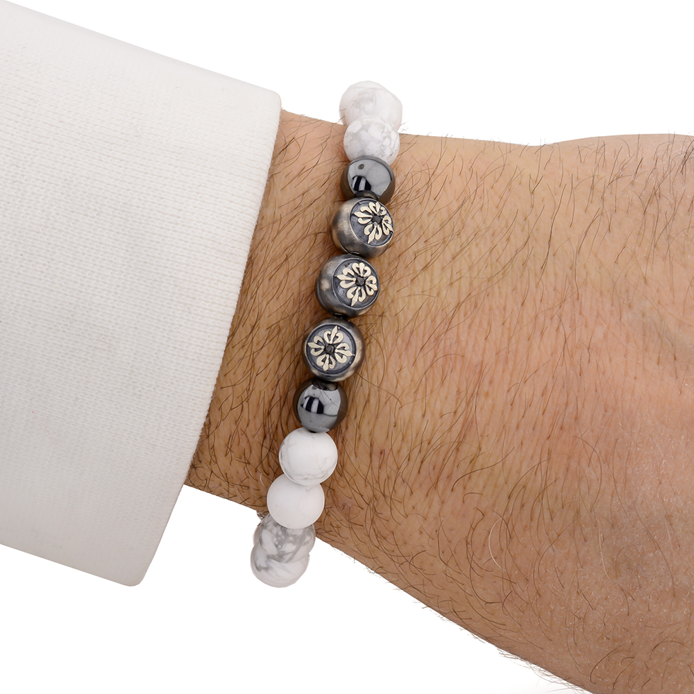 Angel Howlite & Hematite Beaded Bracelet