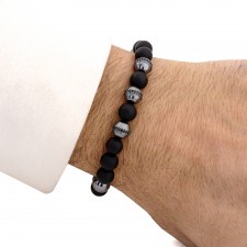 Aldgate siyah akik ve hematit taşlı gümüş erkek bileklik