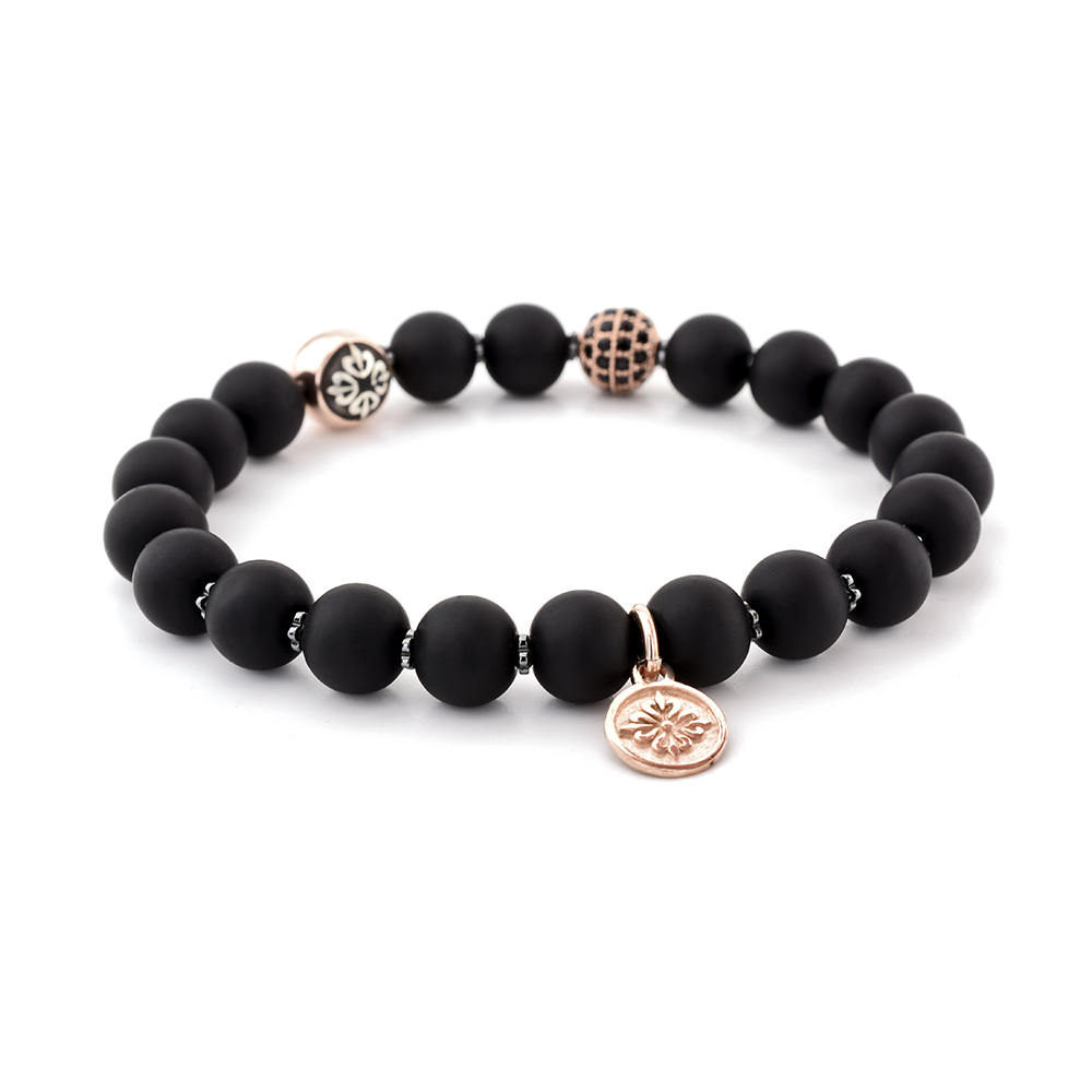 BANK - Siyah Akik Taşlı Tasarım Unisex Gümüş Bileklik | LMB-1158