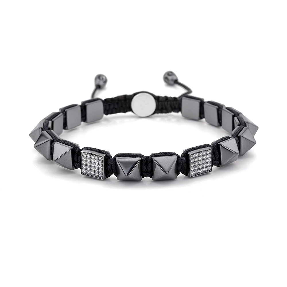 CHALK FARM - Hematit Taşlı Tasarım Unisex Gümüş Bileklik | LMB-1165