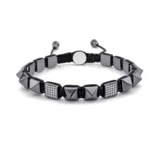 CHALK FARM - Hematit Taşlı Tasarım Unisex Gümüş Bileklik | LMB-1165