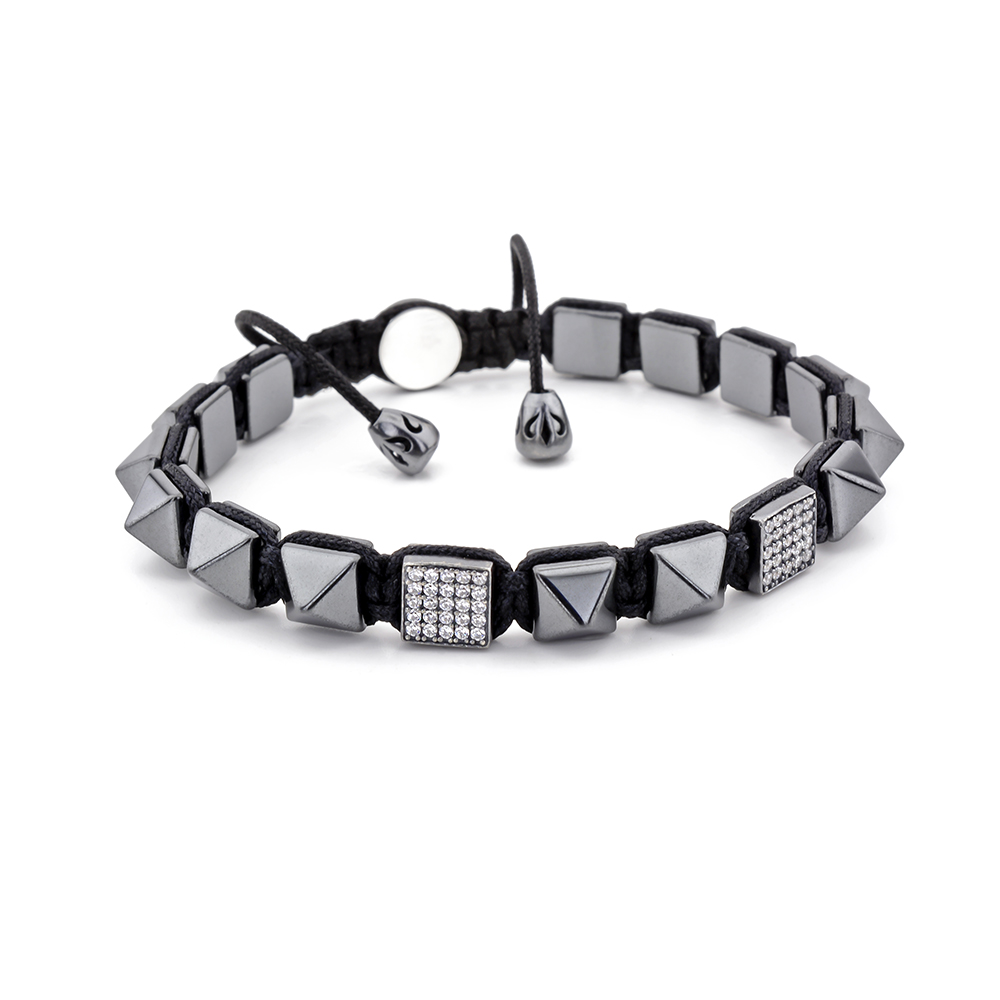 CHALK FARM - Hematit Taşlı Tasarım Unisex Gümüş Bileklik | LMB-1165