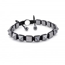 CHALK FARM - Hematit Taşlı Tasarım Unisex Gümüş Bileklik | LMB-1165