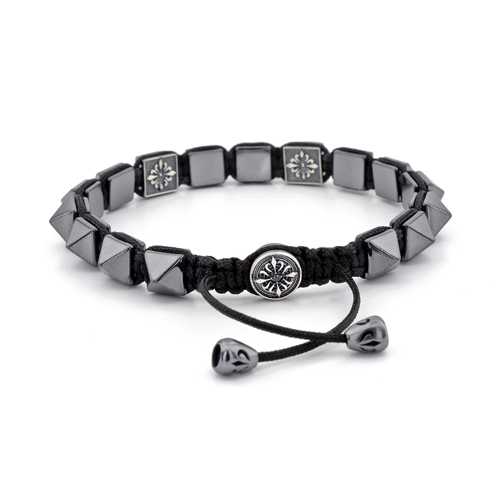 CHALK FARM - Hematit Taşlı Tasarım Unisex Gümüş Bileklik | LMB-1165