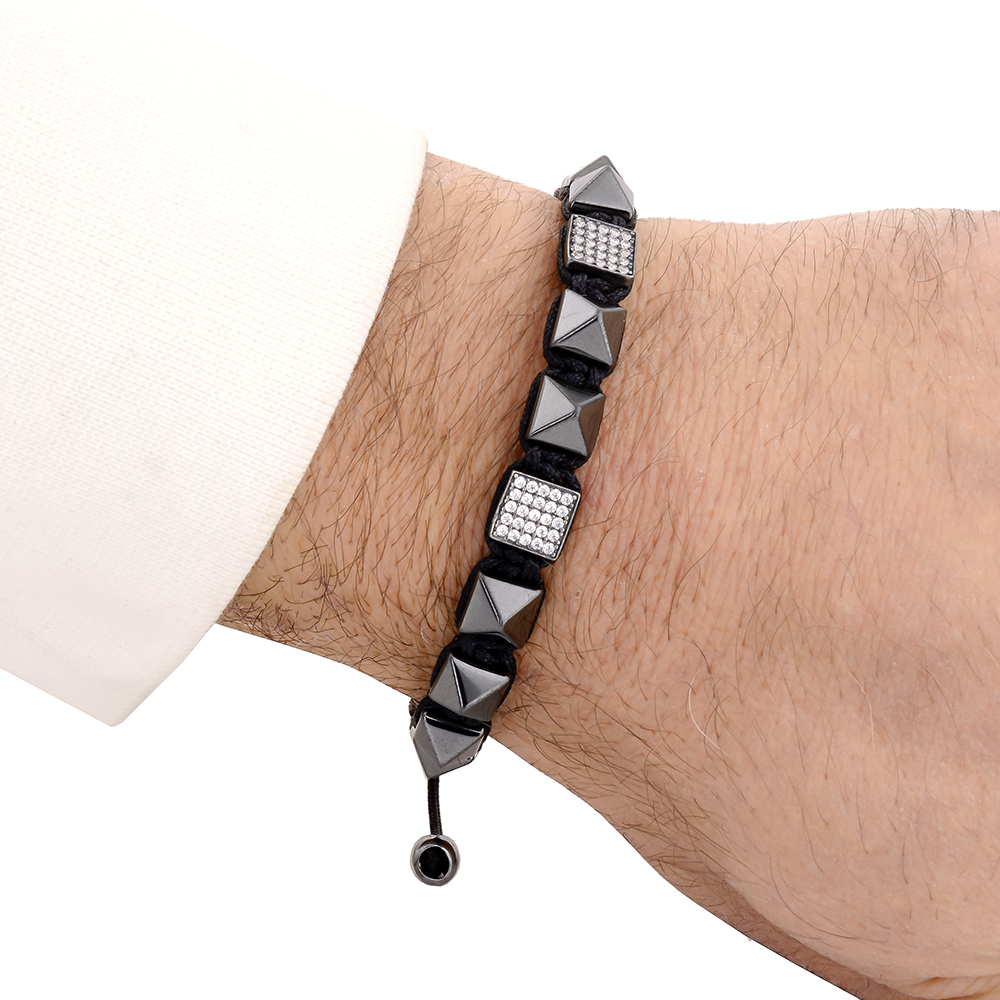 CHALK FARM - Hematit Taşlı Tasarım Unisex Gümüş Bileklik | LMB-1165