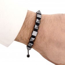 CHALK FARM - Hematit Taşlı Tasarım Unisex Gümüş Bileklik | LMB-1165