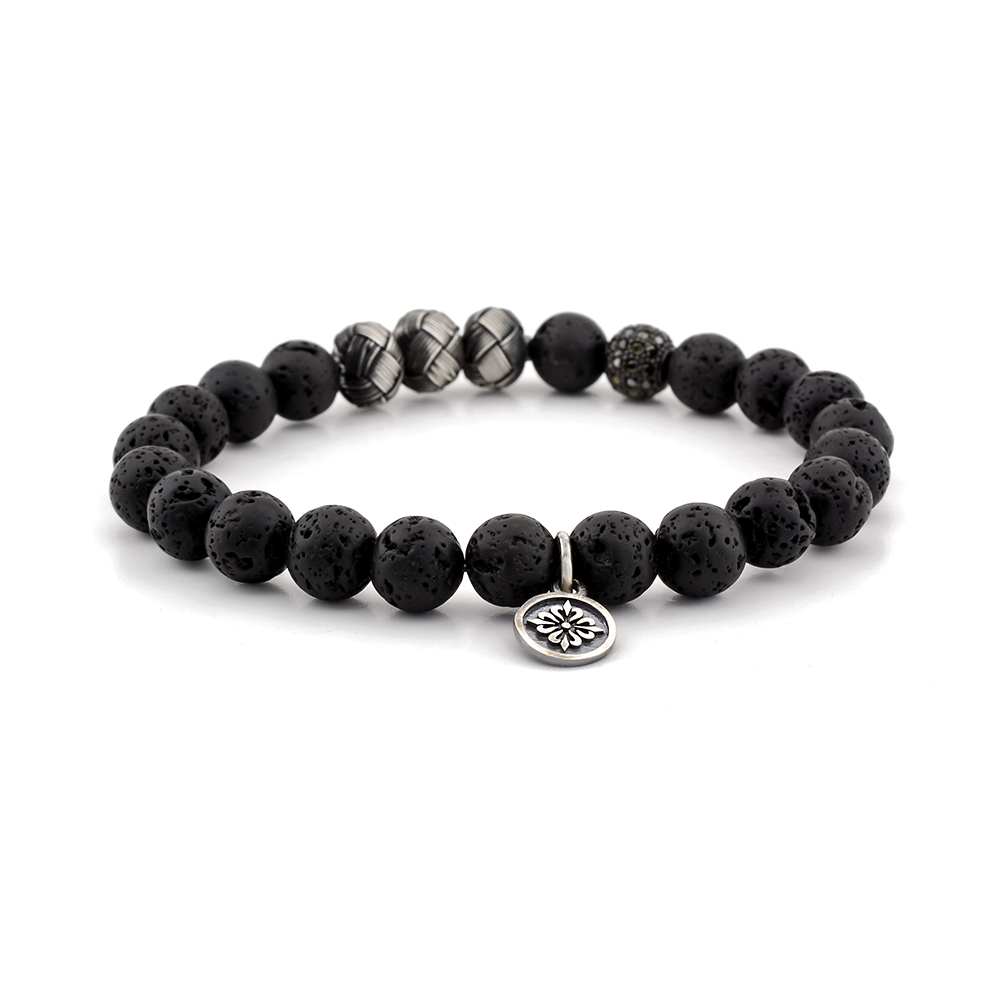 CLAPHAM SOUTH - Lava Taşlı Tasarım Unisex Gümüş Bileklik | LMB-1167