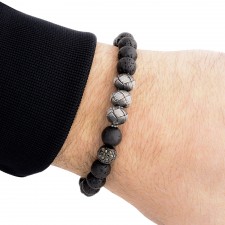 CLAPHAM SOUTH - Lava Taşlı Tasarım Unisex Gümüş Bileklik | LMB-1167