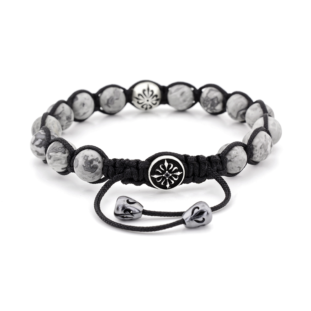 BECONTREE - Gri Jasper Taşlı Makrome Bileklik | LMB-1094/2