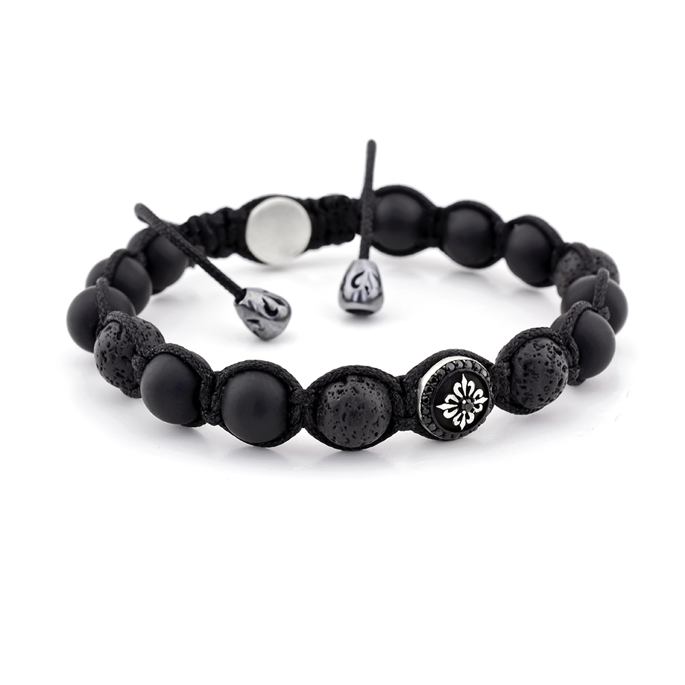 Belsize Park Black Agate & Lava Beaded & Macrame Bracelet