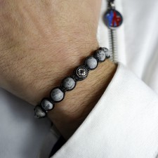 BECONTREE - Gri Jasper Taşlı Makrome Bileklik | LMB-1094/2