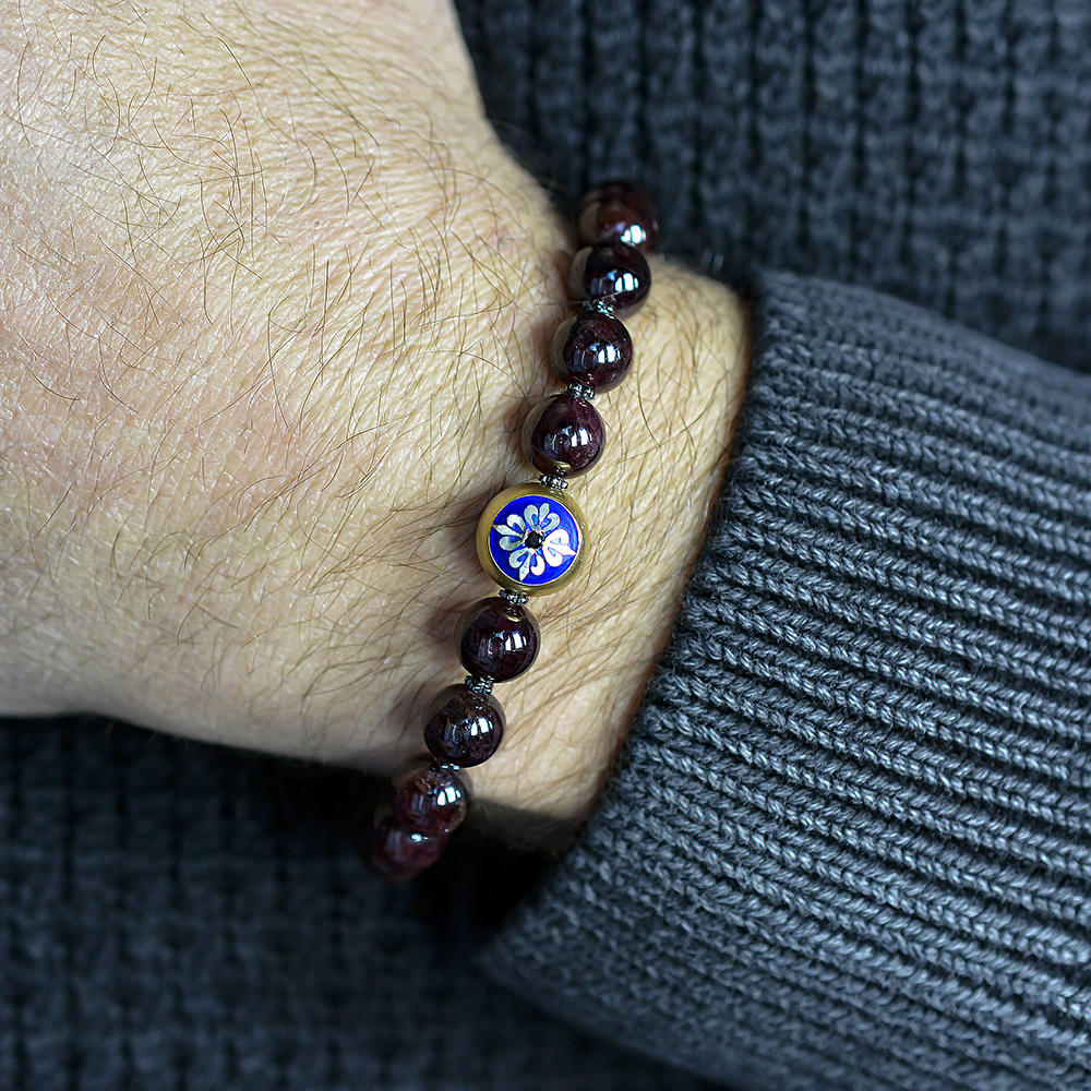 BOSTON MANOR - Granat Taşlı Tasarım Unisex Gümüş Bileklik | LMB-1140