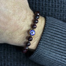 BOSTON MANOR - Granat Taşlı Tasarım Unisex Gümüş Bileklik | LMB-1140