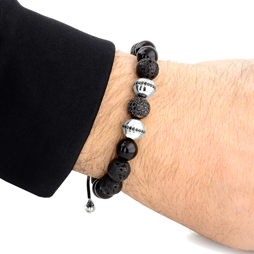 Clapham North Onyx & Lava Beaded Bracelet