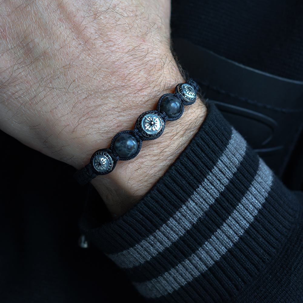 Kentish Town Grey Jasper Beaded & Macrame Bracelet