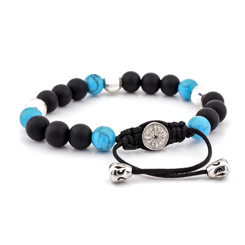 KENNINGTON - Siyah Akik & Aquamarine Taşlı Makrome Bileklik | LMB-1118