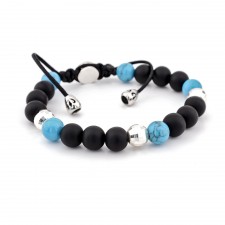 KENNINGTON - Siyah Akik & Aquamarine Taşlı Makrome Bileklik | LMB-1118