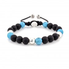 KENNINGTON - Siyah Akik & Aquamarine Taşlı Makrome Bileklik | LMB-1118