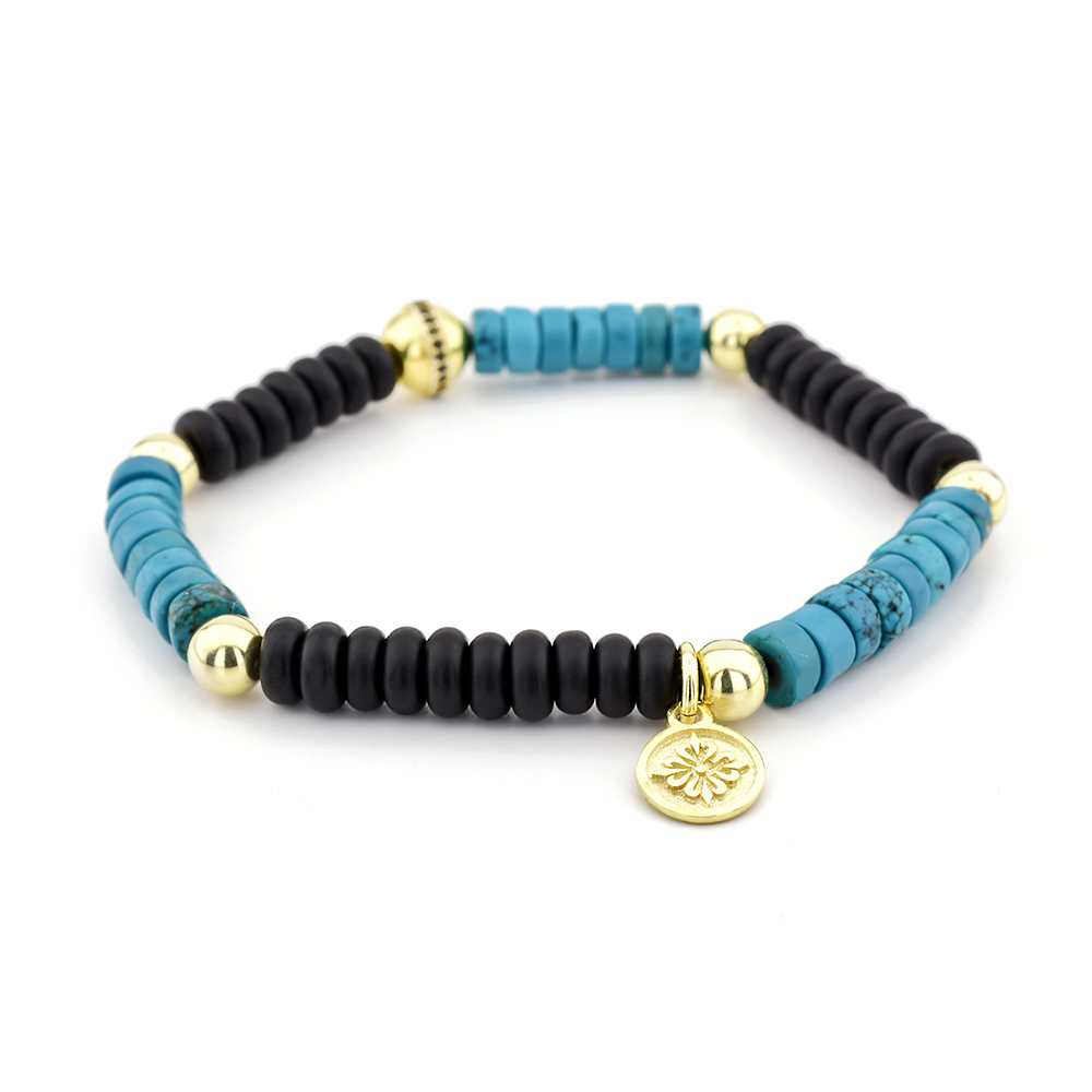 BRIXTON - Turkuaz & Oniks Taşlı Spor Tasarım Gümüş Bileklik | LMB-1106