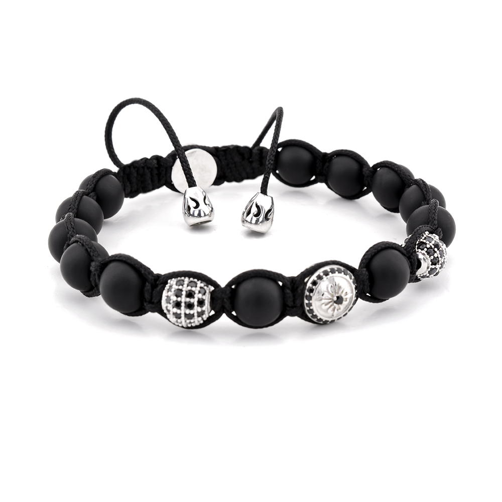 Canning Town Black Agate Beaded & Macrame Bracelet