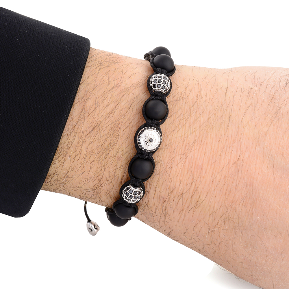 CANNING TOWN - Mat Onyx & Siyah Zirkon Taşlı Makrome Bileklik | LMB-1123/2