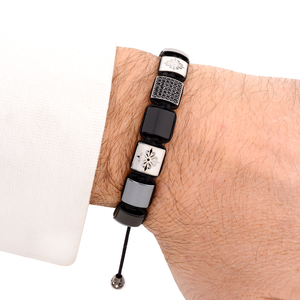 Heathrow Onyx & Hematite Beaded Macrame Bracelet