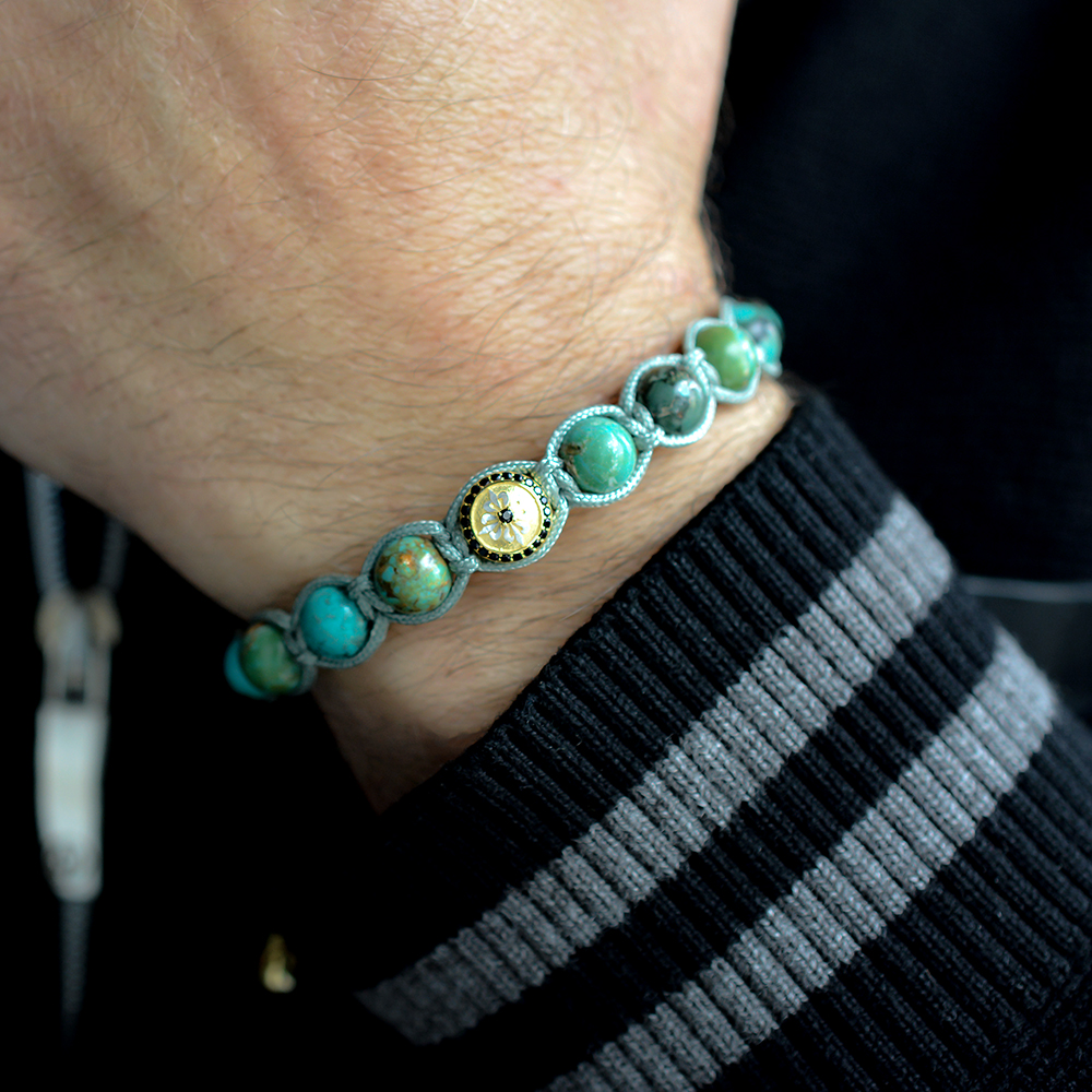 HOUNSLOW EAST - Turkuaz Aqua Terra Taşlı Makrome Bileklik | LMB-1094