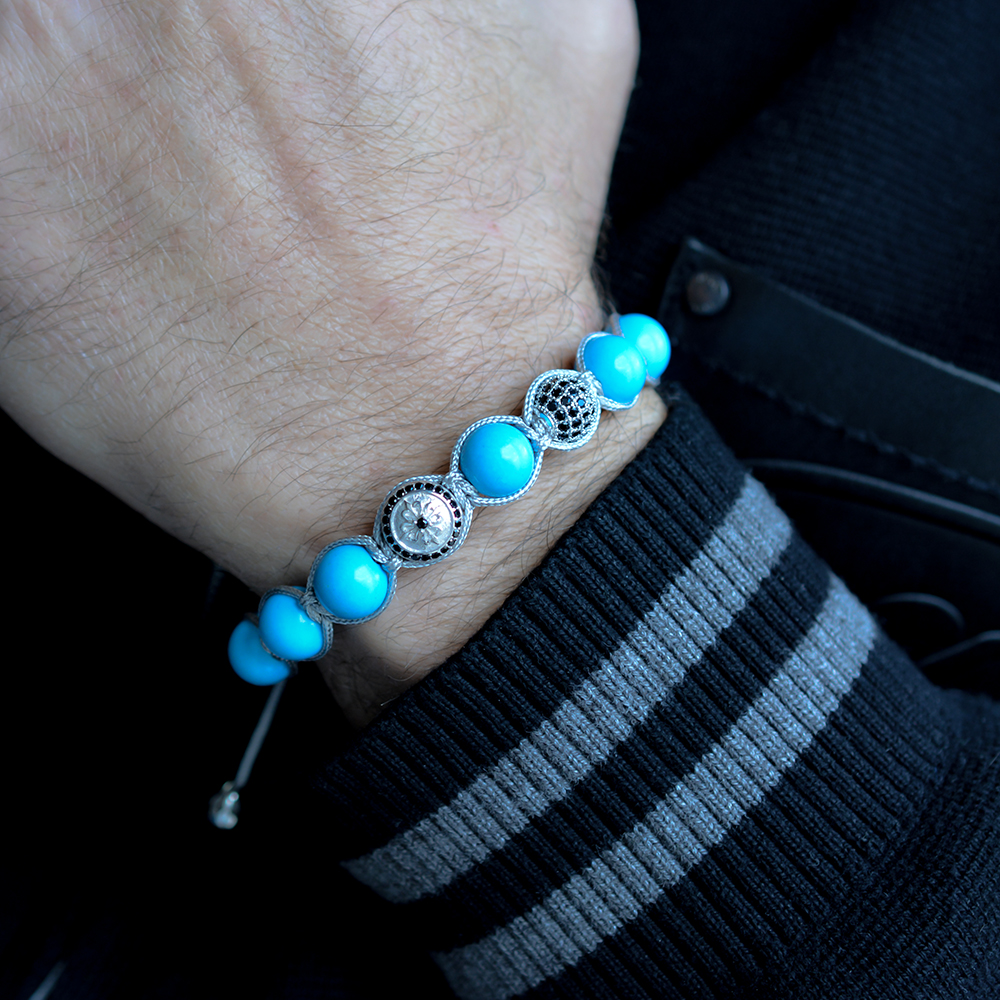 Highbury & Islington Aquamarine Beaded & Macrame Bracelet