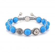 Highbury & Islington Aquamarine Beaded & Macrame Bracelet