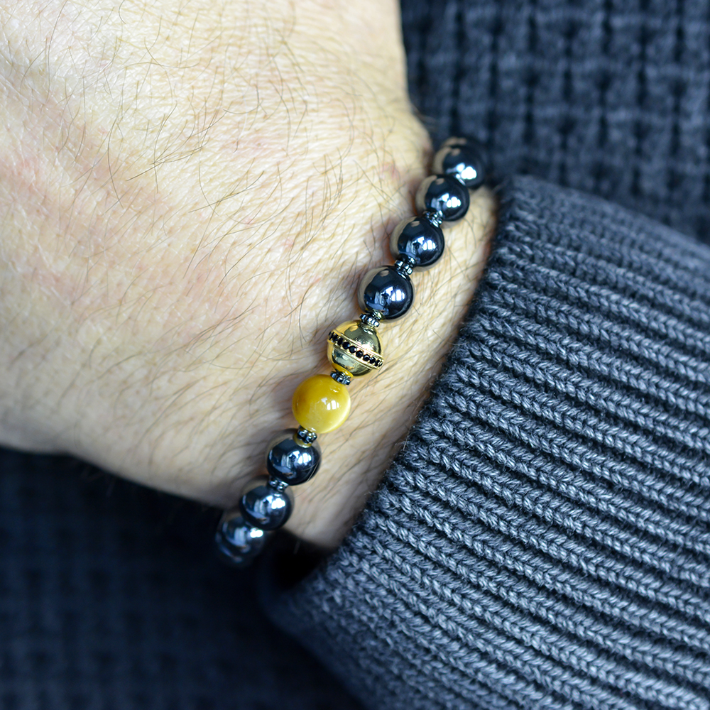 BOW ROAD - Hematite & Bal Kaplan Gözü Gümüş Bileklik | LMB-1096