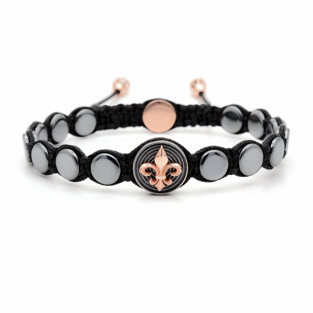 EPPING - Hematit Taşlı Fleur De Lis Unisex Gümüş Bileklik | LMB-1004/3