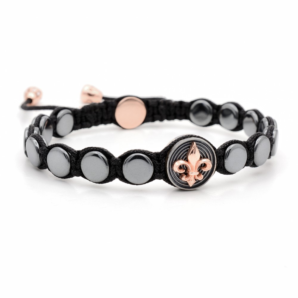EPPING - Hematit Taşlı Fleur De Lis Unisex Gümüş Bileklik | LMB-1004/3