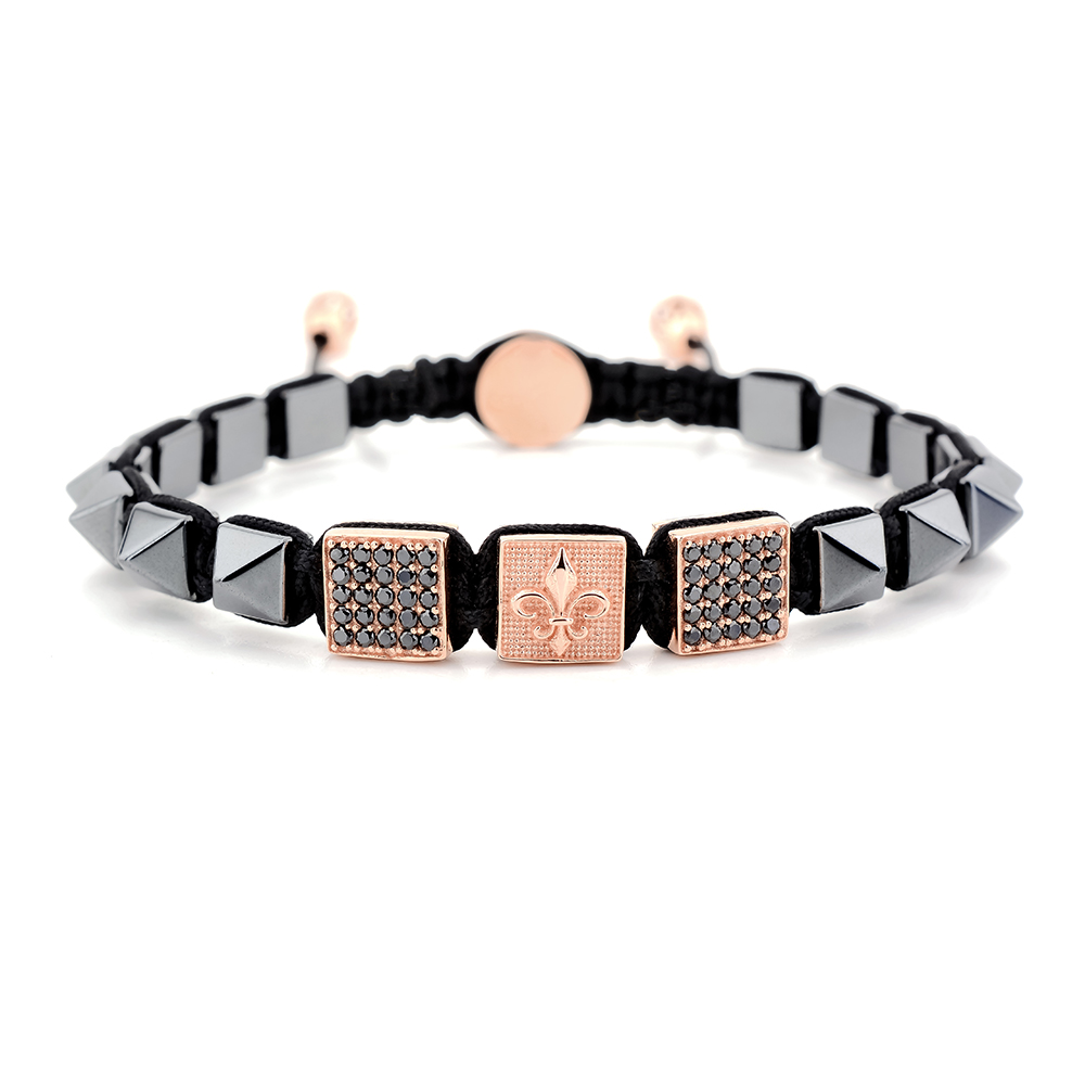 FARRINGDON - Hematit Taşlı Unisex Tasarım Gümüş Bileklik | LMB-1007/3