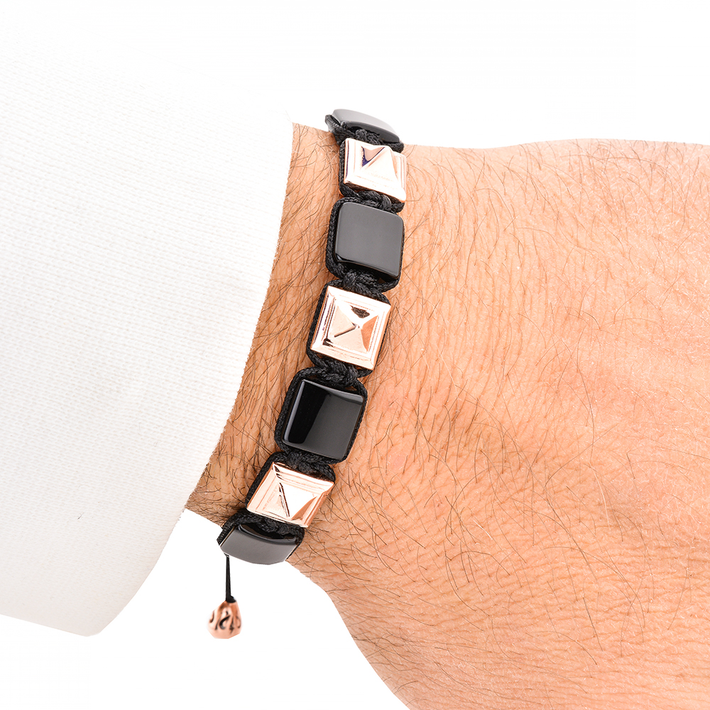 HOLLOWAY ROAD - Onyx Taşlı Makrome Tasarım Gümüş Bileklik | LMB-1010/3