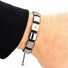 Leicester Square Hematite Beaded & Macrame Bracelet