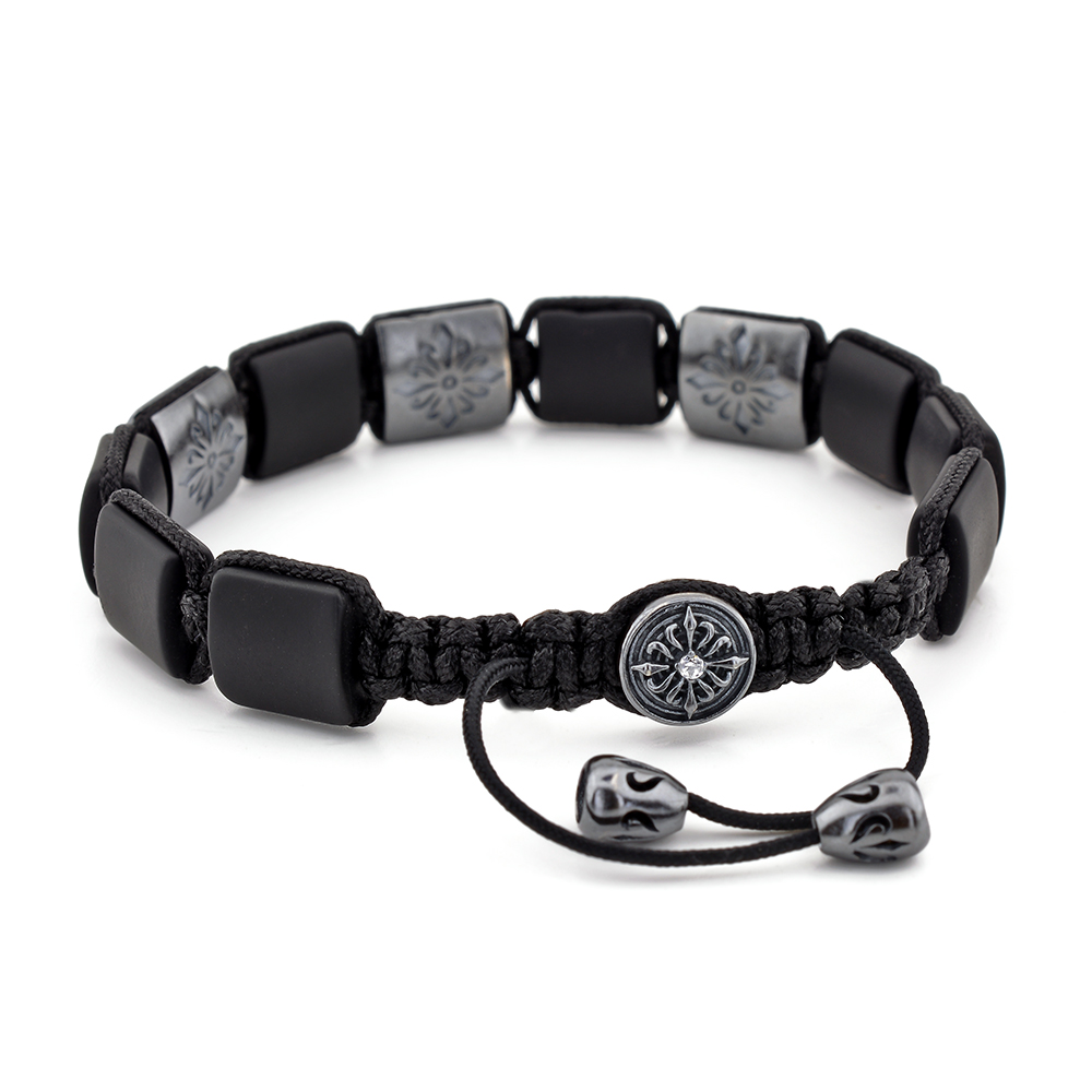 LEYTON - Onyx Taşlı Makrome Özel Tasarım Gümüş Bileklik | LMB-1030