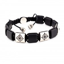 LEYTONSTONE - Onyx Taşlı Makrome Özel Tasarım Gümüş Bileklik | LMB-1030/2