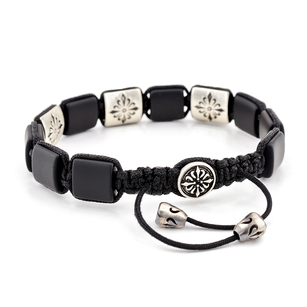 LEYTONSTONE - Onyx Taşlı Makrome Özel Tasarım Gümüş Bileklik | LMB-1030/2