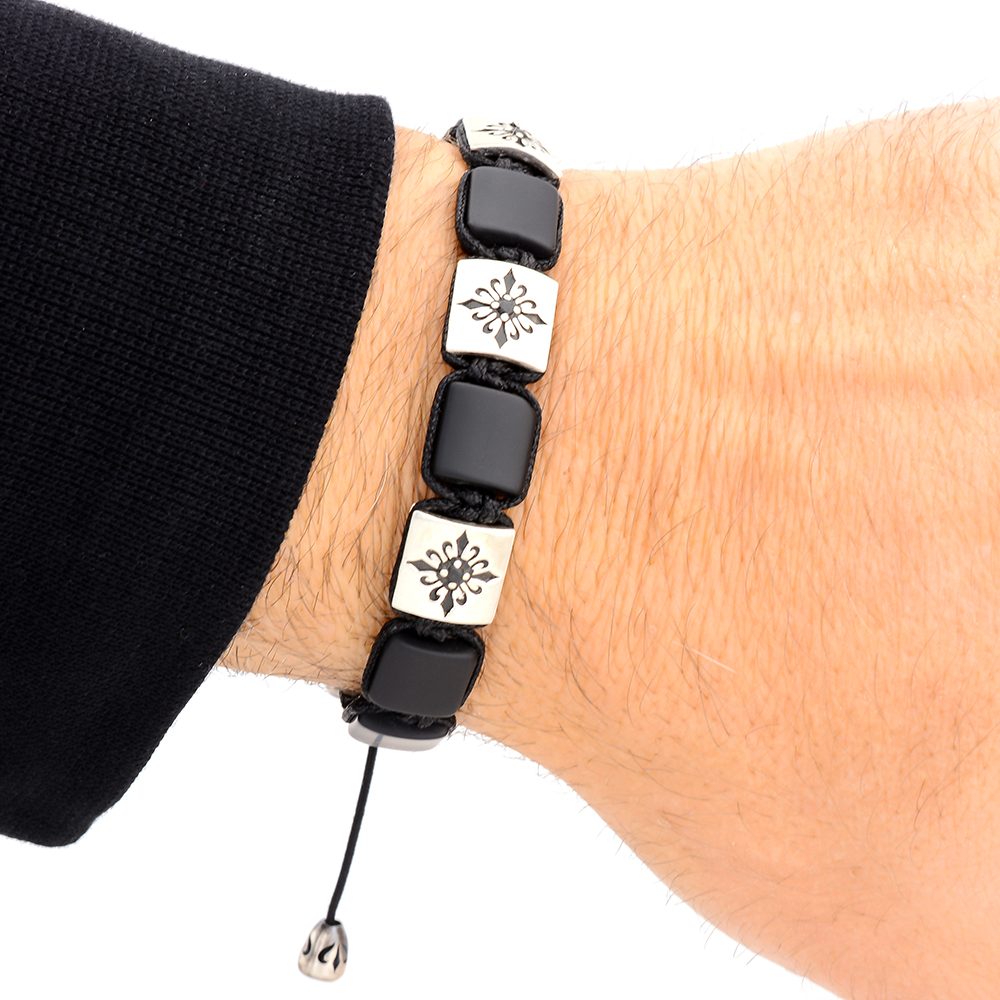 LEYTONSTONE - Onyx Taşlı Makrome Özel Tasarım Gümüş Bileklik | LMB-1030/2