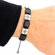 LEYTONSTONE - Onyx Taşlı Makrome Özel Tasarım Gümüş Bileklik | LMB-1030/2