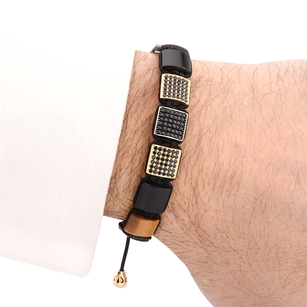 HARROW-ON-THE-HILL - Kaplan Gözü ve Oniks Taşlı Bileklik | LMB-1081/3