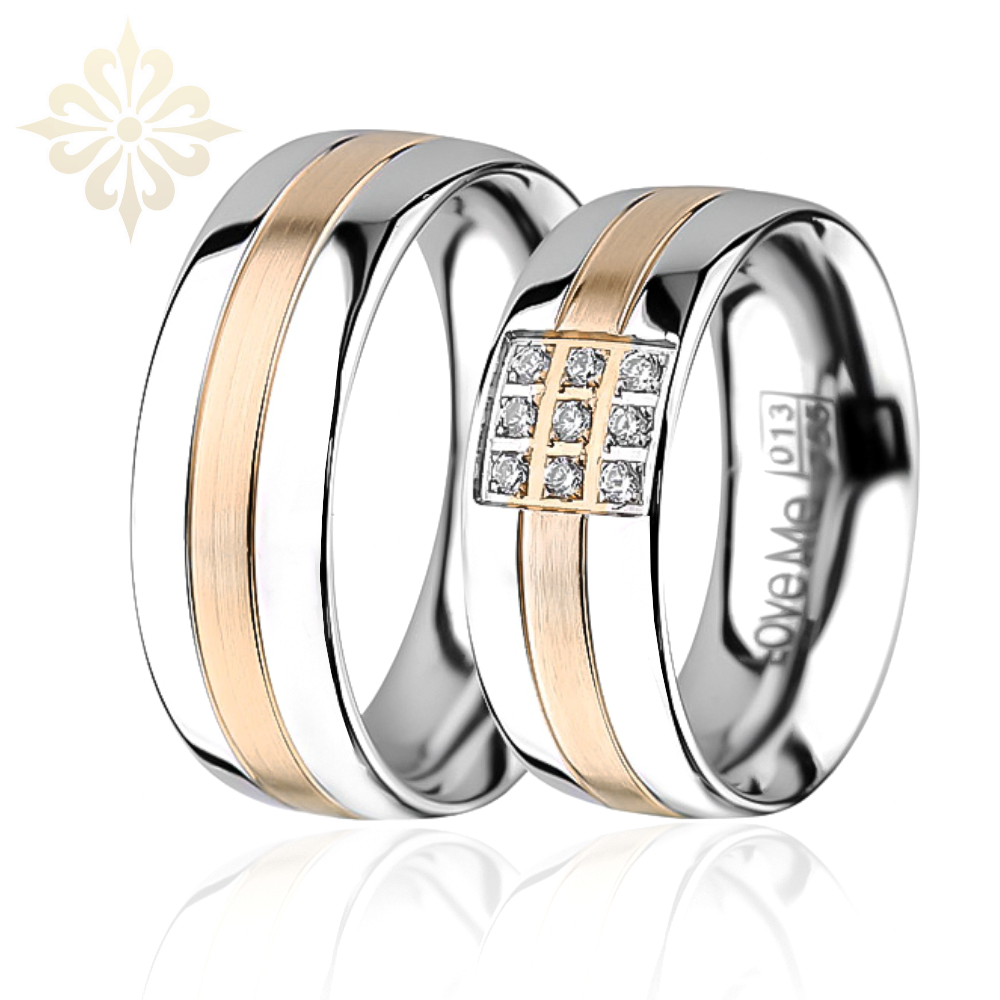 GENEVE- 2 Adet 7.80mm Genişlik Çelik Alyans Yüzük 3 Renk Seçeneğiyle LM-013