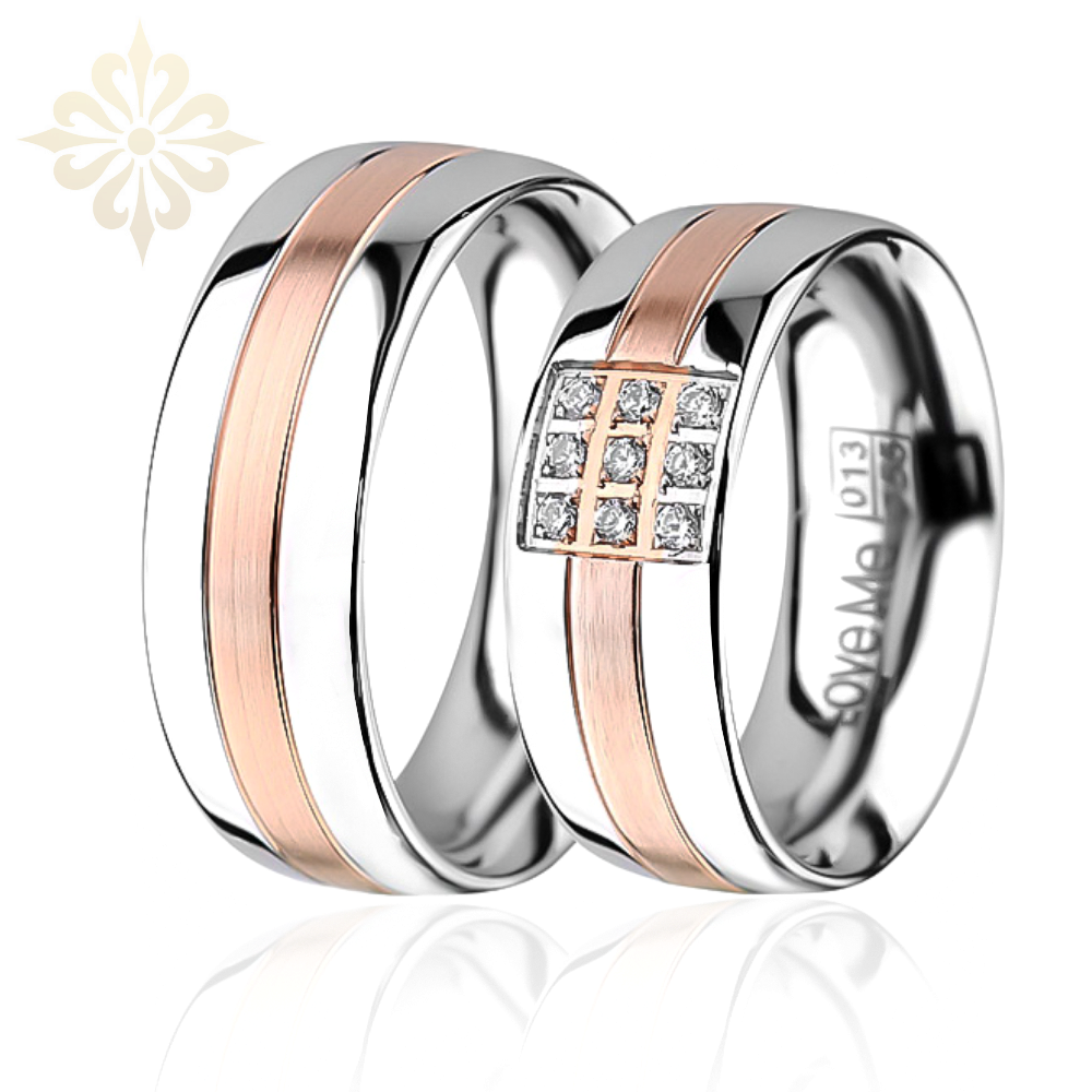 GENEVE- 2 Adet 7.80mm Genişlik Çelik Alyans Yüzük 3 Renk Seçeneğiyle LM-013