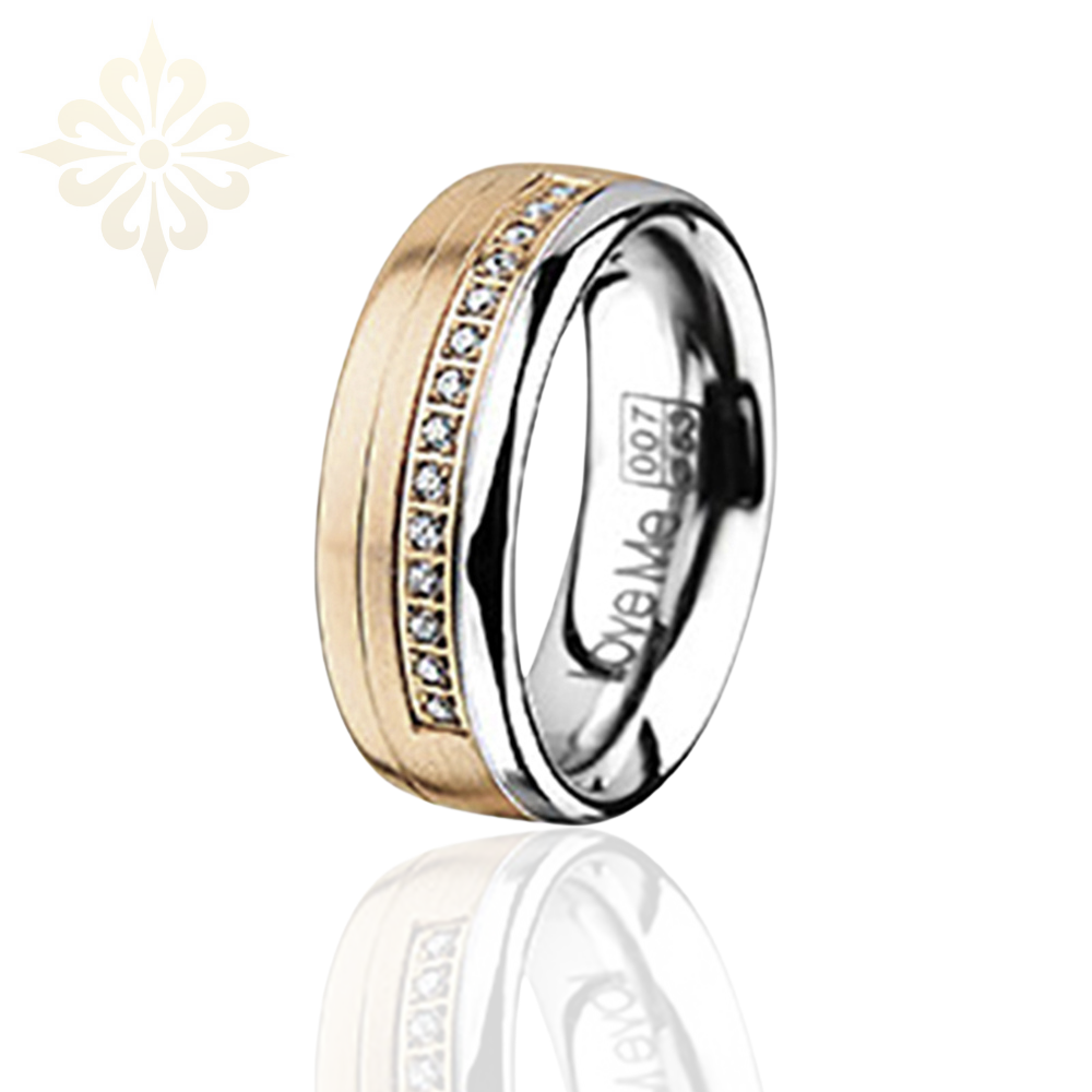 PARIS-1 Adet 7.20mm Genişlik Kadın Taşlı Çelik Alyans Yüzük LM-007/Kadın