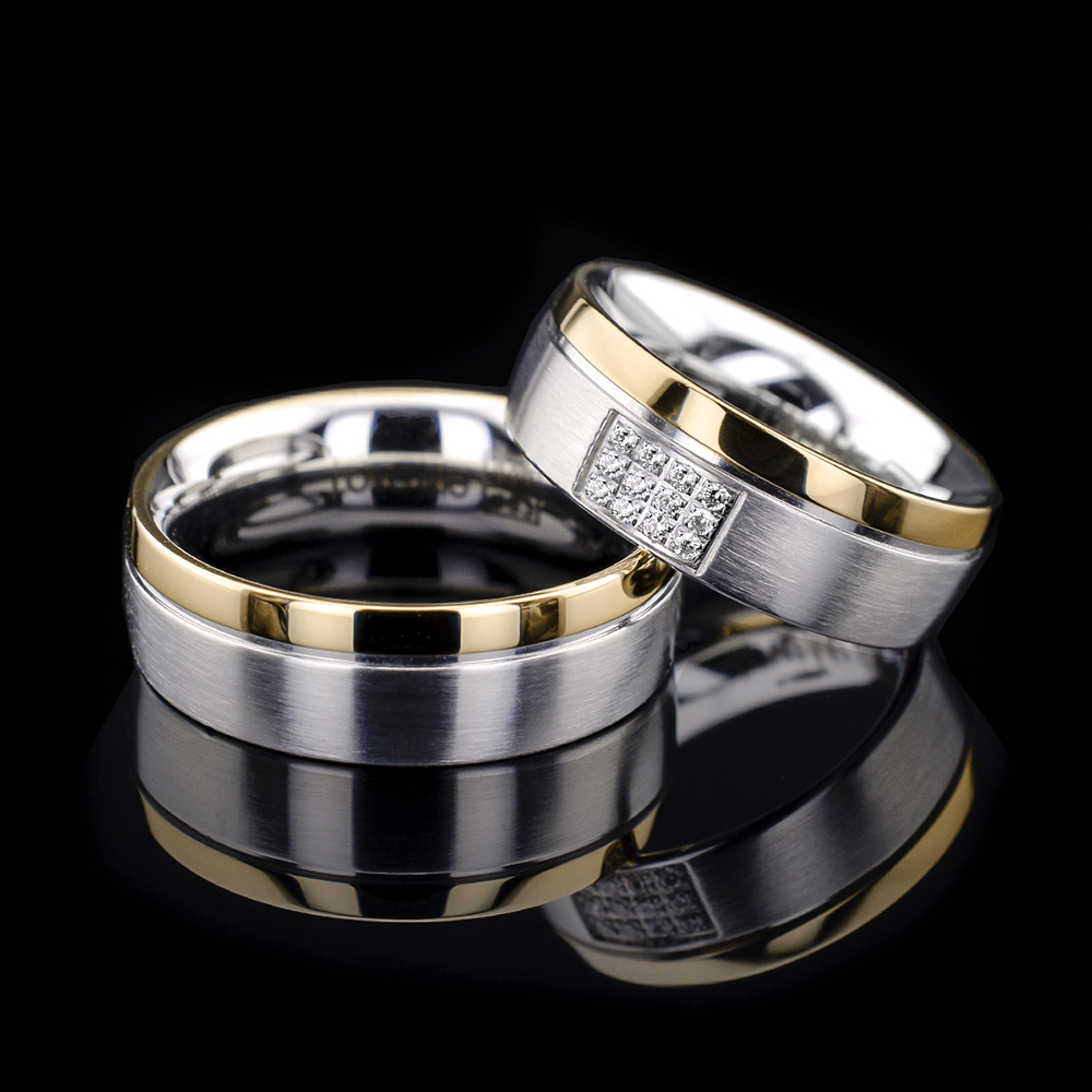 SANTORINI- 2 Adet 7.50mm Genişlik Çelik Alyans Yüzük 3 Renk Seçeneğiyle LM-009