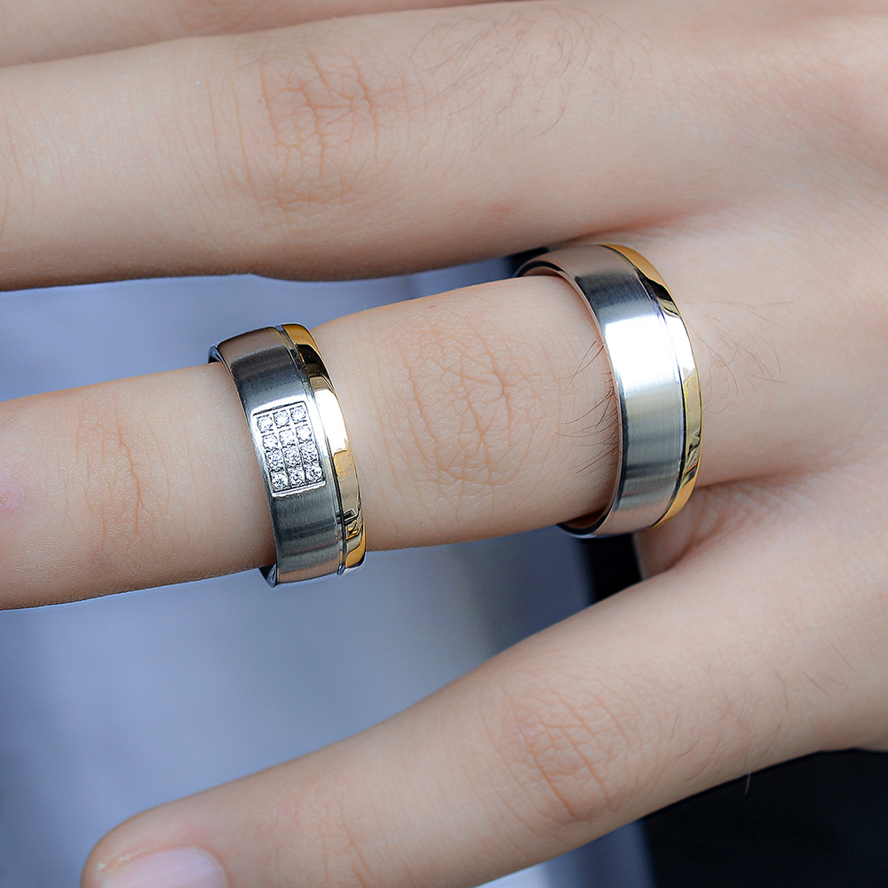 SANTORINI- 2 Adet 7.50mm Genişlik Çelik Alyans Yüzük 3 Renk Seçeneğiyle LM-009