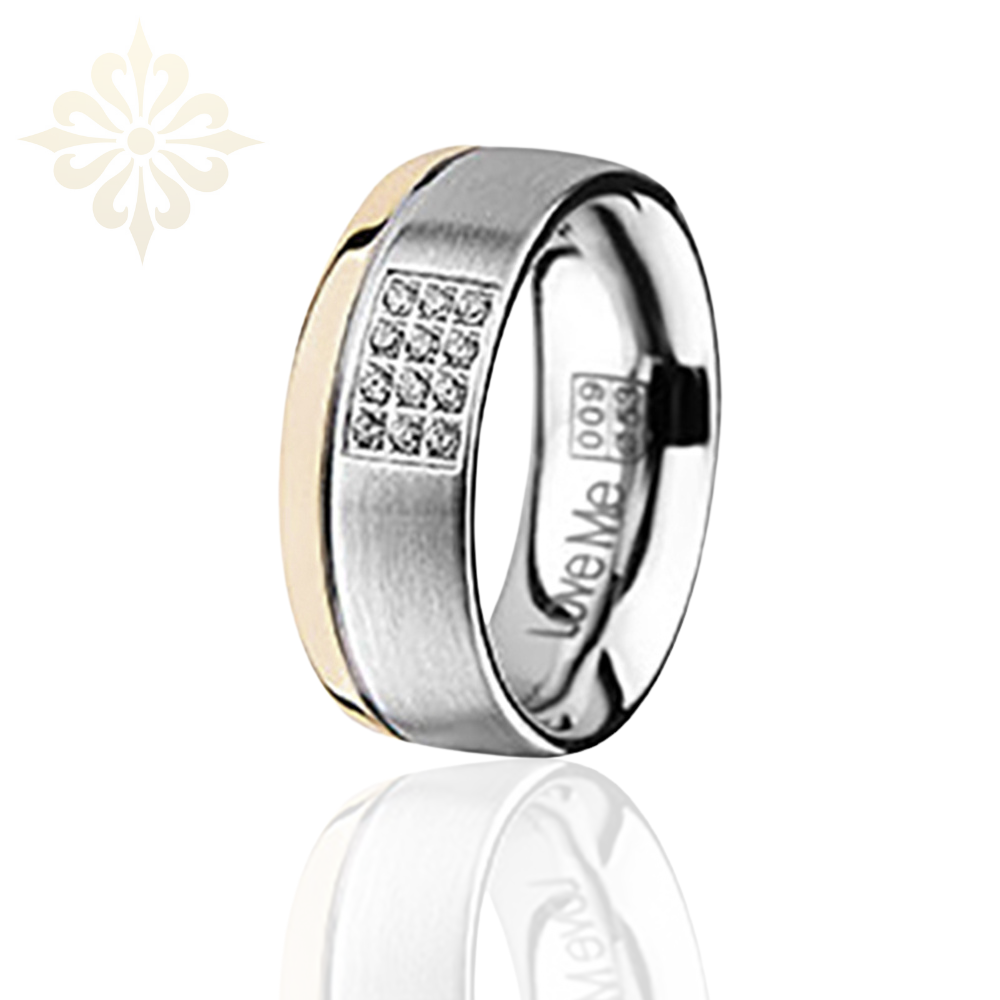 SANTORINI-1 Adet 7.50mm Genişlik Kadın Taşlı Çelik Alyans Yüzük LM-009/Kadın