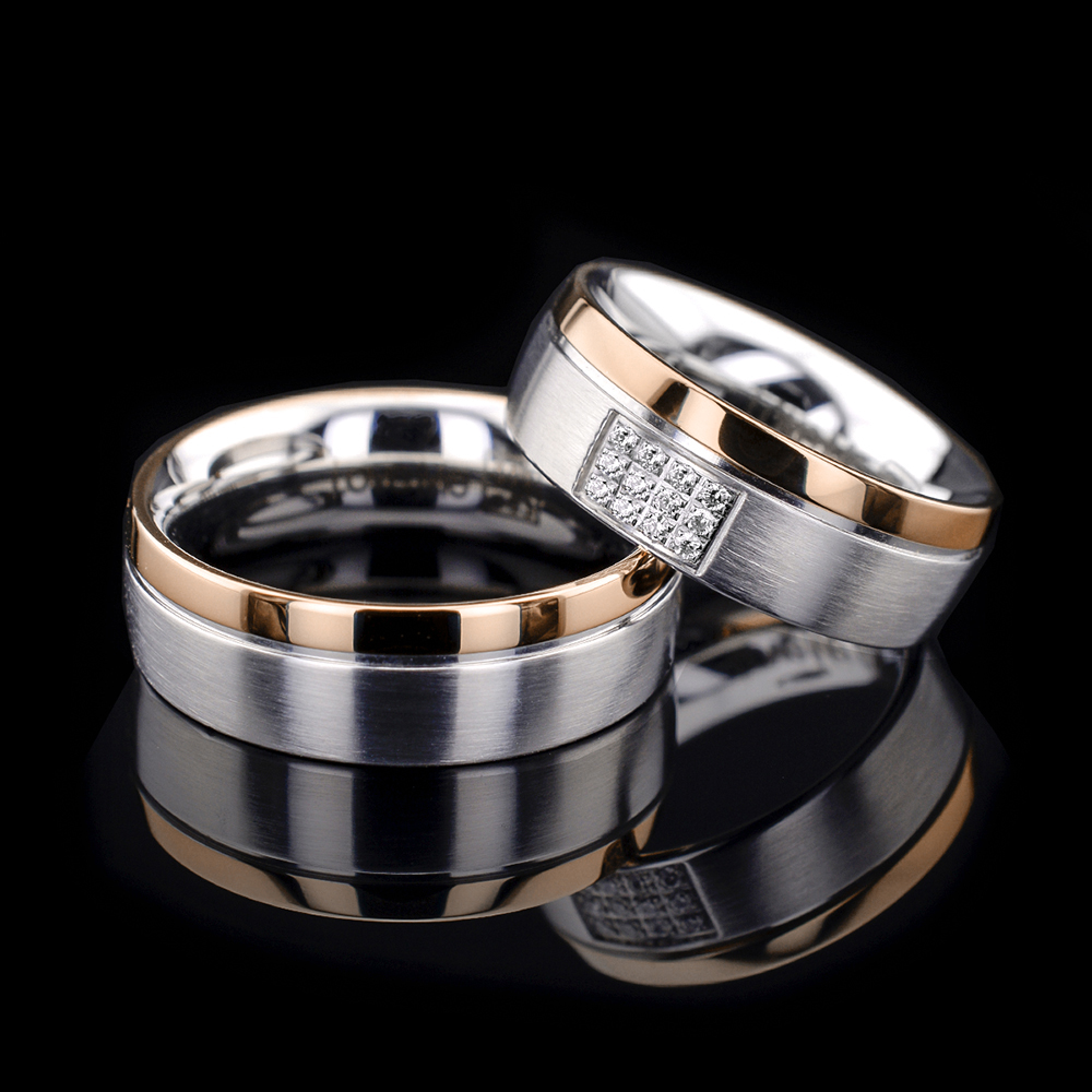 SANTORINI- 2 Adet 7.50mm Genişlik Çelik Alyans Yüzük 3 Renk Seçeneğiyle LM-009